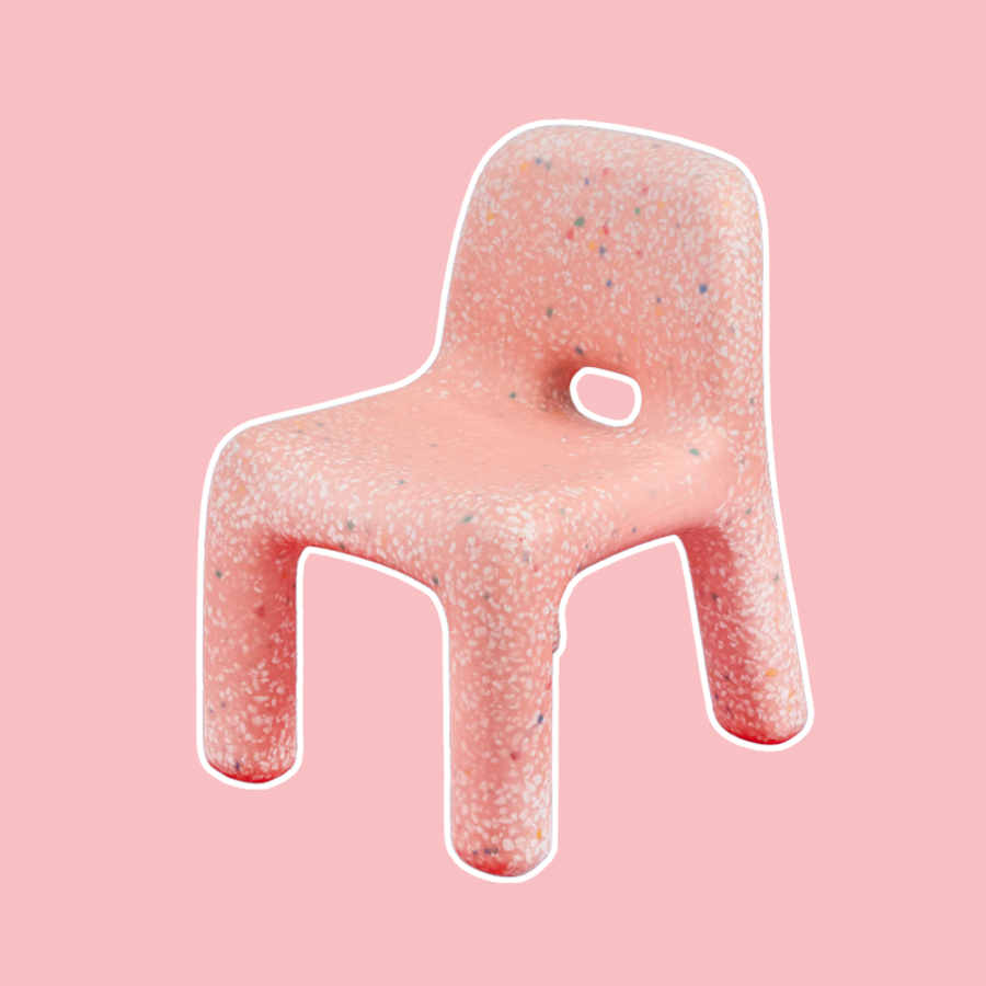 Pink textured Confetti Kids chair on a pink background