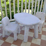 White Confetti Children's table and chair set on a porch