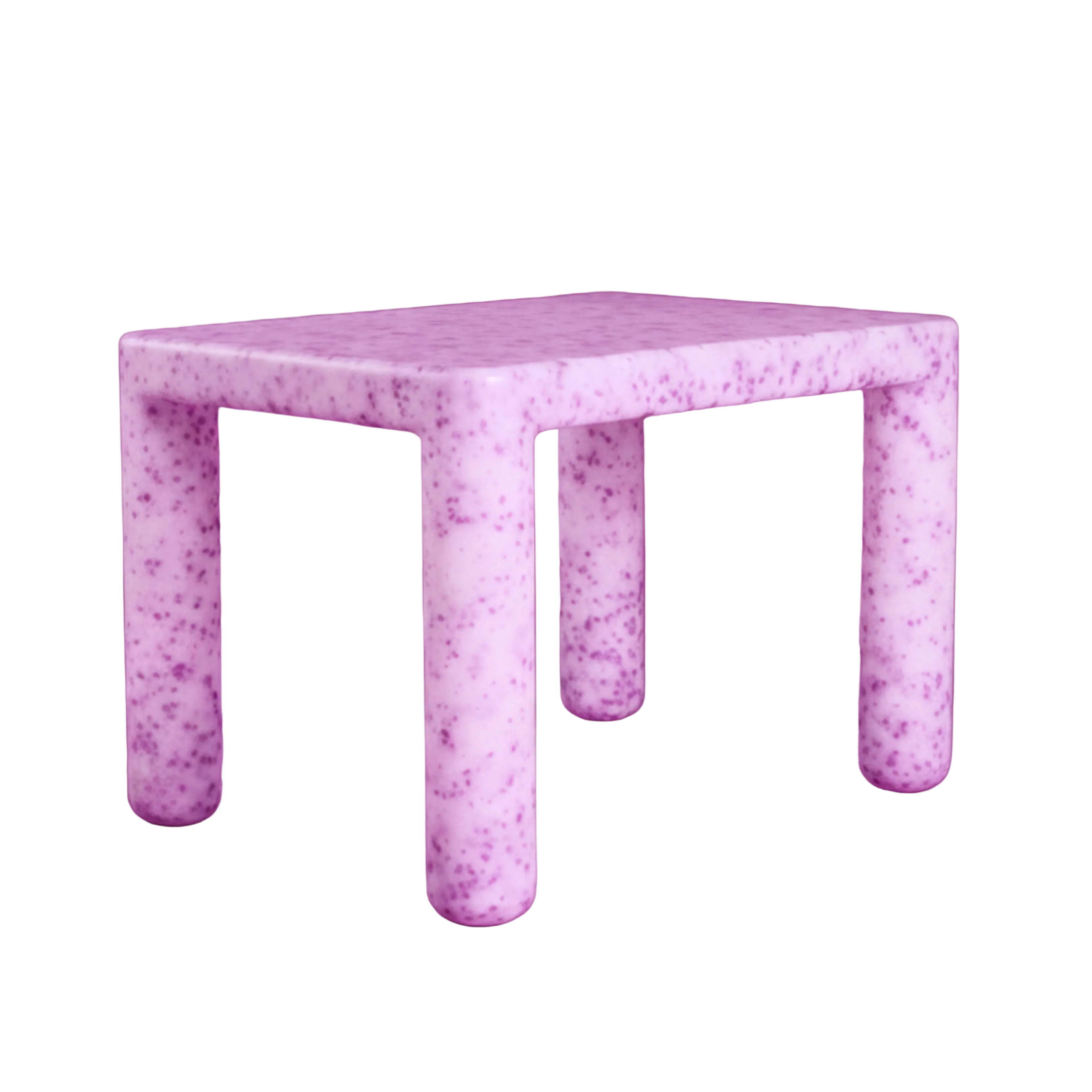purple speckled side table on a white background