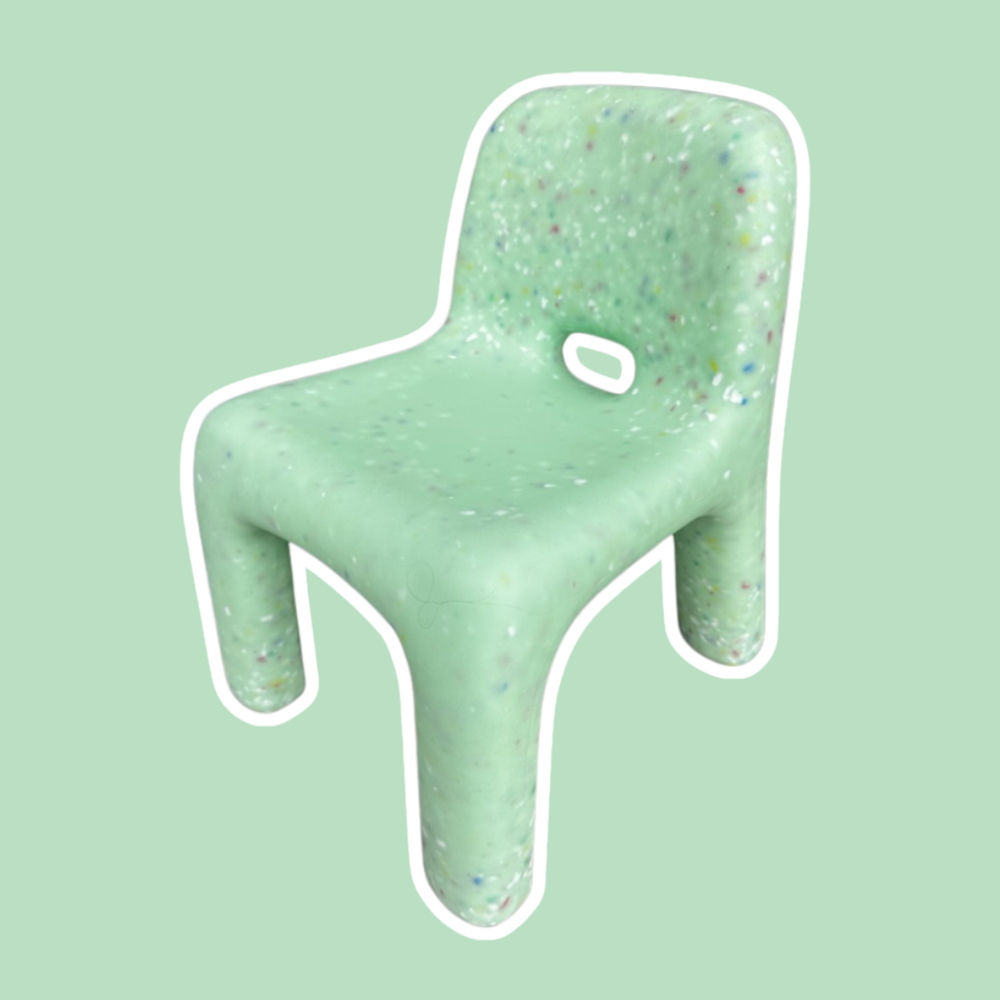Green textured chair on a light green background