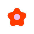 Red flower-shaped object with a purple center on a white background