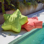 Red and Green stripe star bean bags by the pool