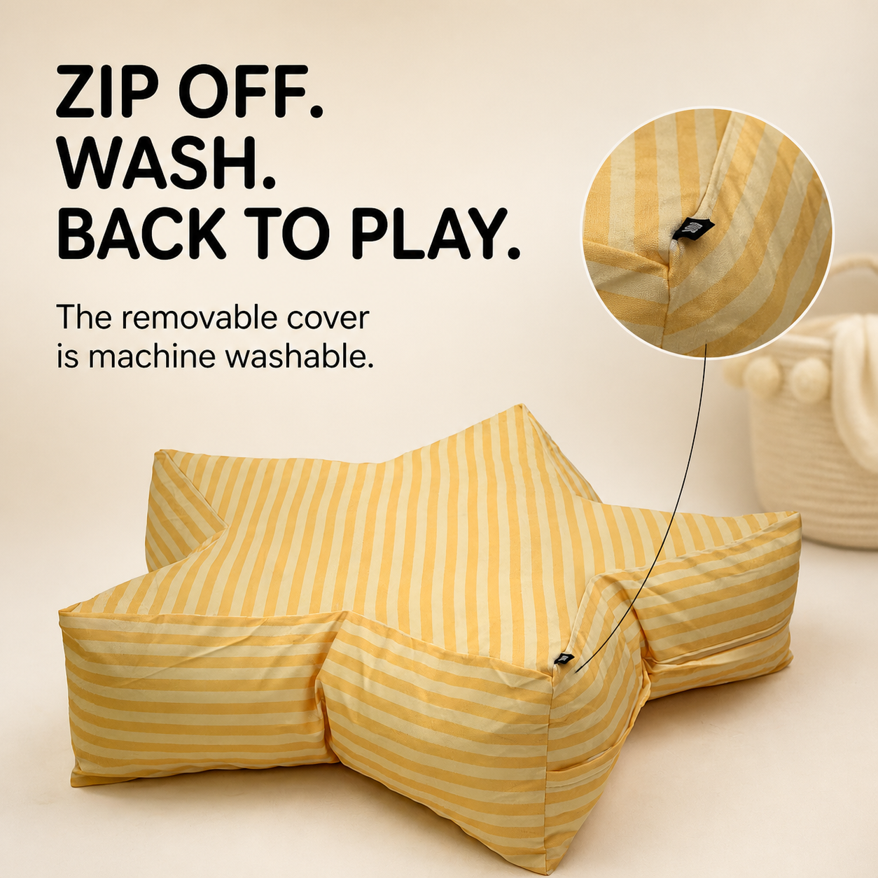 Removable machine-washable SuperStar cover with zipper detail