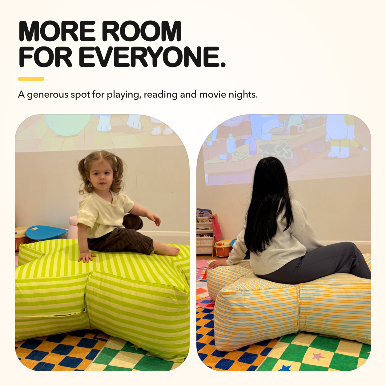 Child and adult sitting comfortably on Medium SuperStar Crash Pads