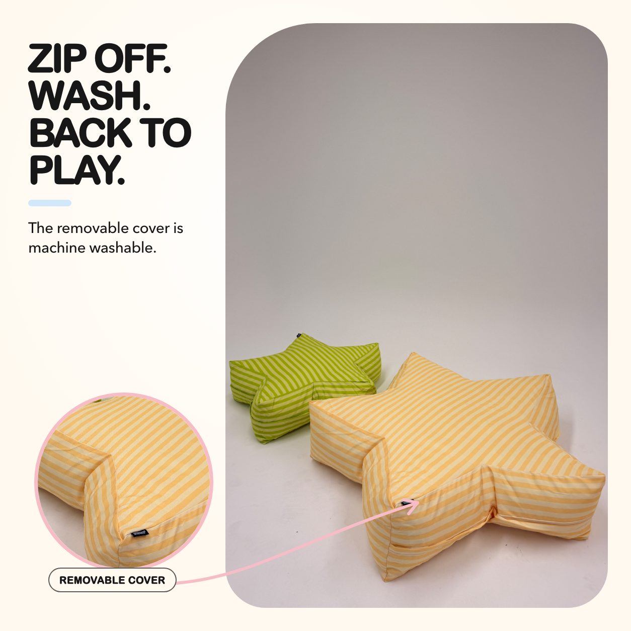 Medium SuperStar Crash Pad with removable machine-washable cover detail